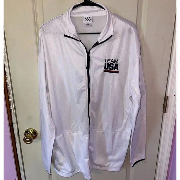 Team USA Olympic White Embroidered Zip Warm Up Jacket Men's Size 2X 2XL - Picture 1 of 6